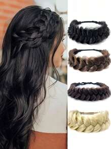 Crimp And Fluffy Braided Headband 3 Strands Synthetic Hair Braid Fashion Chunky Wide Thick Elastic Braid Headbands 14inch