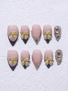 10 件杏仁形长按指甲，哑光法式美甲，可重复使用裸色和白色指甲套，适合女士 - You Make Me Melt - 查看 1