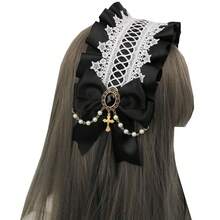 Gothic Lolita Headdress Maid Girls Lace Hair Accessories Cute Cosplay Headbands Sweet Hairpin Light Blue - màu đen - Xem 1