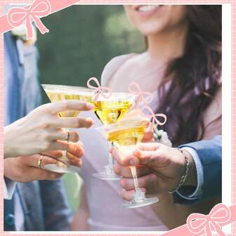25Pcs Bow Drink Tag Pink Cocktail Glasses Appetizer Dessert Cups Drinkware For Wedding Birthday Wine Party Supply Acrylic Tags Bow Decorations, Halloween And Christmas Party Supplies