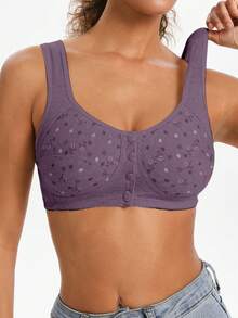 5PCS EssElegance Plus Size Wire-Free Seamless Bra For Woman Striped Breathable Push Up Padded Bra For Everyday Wear - 彩色 - 查看 4