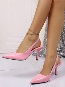 Ladies High Heel Pumps, Spring New Pointed Toe High Heels, Sexy Stiletto Fuchsia Mirror Patent Leather Strap Sandals, 2-In-1 Shoes, Celebrity-Inspired High Heels, Fashionable Red Sandals