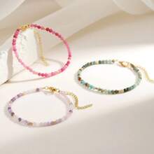 [Luxurious INS Style] Natural Stone Beaded Bracelet For Women, 5A Grade Faceted Multi-Treasure Beads Including Amazonite, Moonstone, Amethyst, Adjustable Slide Clasp, Sophisticated & Niche Stackable Daily Wear, Gift For All Seasons