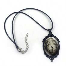 1 件哥特式乌鸦十字架玻璃吊坠项链，万圣节 - 黑色 - 查看 4