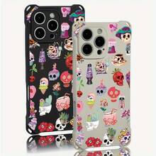 Funda para teléfono 1 pieza, diseño de calavera Graffiti, funda colgante para teléfono con cuatro esquinas 15 Plus 13 Pro 16 12 14 TPU impreso suave - Colores mixtos 3 - Ver 4
