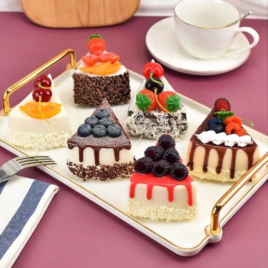 1 pieza de Pastel de fruta triangular realista estilo europeo hecho a mano, artículo decorativo, imán de nevera para decoración de fiestas (No se puede garantizar que sea 100% idéntico) - Multicolor - Ver 1