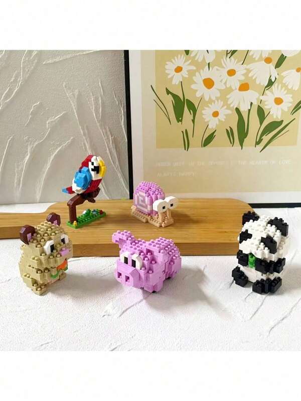 500 pezzi Set di blocchi da costruzione a tema animali: criceto, micro mini blocchi, modelli di maiale e pappagallo. Ideale per principianti per migliorare la destrezza delle dita e il pensiero, confezionato in una borsa