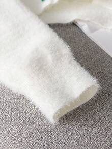 女童休闲纯色纽扣短款人造毛皮针织开衫，适合日常、度假、春季、秋季、冬季 - 白色 - 查看 8