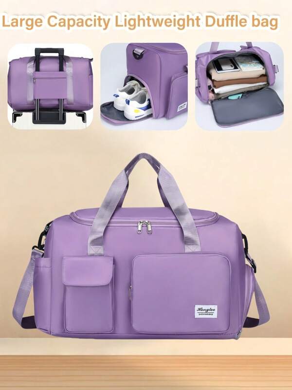1pc Gym Bag, Yoga Crossbody Bag, Sports Bag With Shoe Compartment And Wet Clothes Compartment, Black Oxford Cloth Wear-Resistant And Waterproof Material, Travel Bag With Wet And Dry Pockets, Lightweight Carry-On Handbag, Weekend Overnight Bag For Women Men Training Trips Workouts Gym Swims And Plane Business Holidays