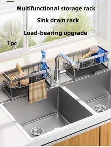1 Piece Kitchen Sink Organizer With Towel Rack And Auto Drain Tray, Sponge Holder For Kitchen Sink, Kitchen Sink Organizer And Storage Rack, Rust-Proof Carbon Steel Kitchen Gadget Sink Accessories, Kitchen Organizer, Faucet Organizer, Stainless Steel Organizer! Rust-Resistant Stainless Steel Sink Organizer, Freestanding Groove Sponge Mop Cloth Dishrag Holder, Space-Saving No Drill Kitchen Storage Rack - Easy Clean Sink Sink Drain Storage Rack - Multicolor - View 3
