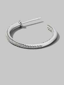 Vaerine Cubic Zirconia Decor Silver Cuff Hoop Earrings - Silver - View 3
