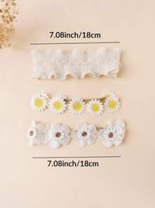 3pcs Floral Lace Embroidery Headbands For Baby, Kids Charming Daisy Ruffle Edge Headpiece