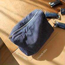 1个格子条纹化妆包 - 方形3D拉链旅行收纳包，女士便携式洗漱包（可加衬里/内胆收纳） - 彩色 - 查看 10