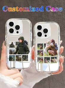 1 pieza Funda personalizada para teléfono con espejo reflectante y silueta recortada de retrato y mascota compatible con iPhone 11 12 13 14 15 16 Pro Max