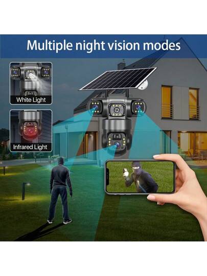 SWVW Wi Fi Solar IP Camera CCTV 15MP Dual Lens Triple Screen PTZ Auto Tracking 6K Security Surveillance V380 Pro Camera, Pet Tracking, Floodlight AI Motion, Home 355 Degree Horizontal 90 Vertical Rotation, Video Network System Support Two Way Voice view 3