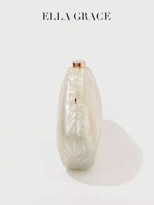 Ella Grace Mother-Of-Pearl Acrylic Clutch - Iridescent Lucite Texture, Free-Form Silhouette With Gold Lock For Galas &Parties - White - View 6
