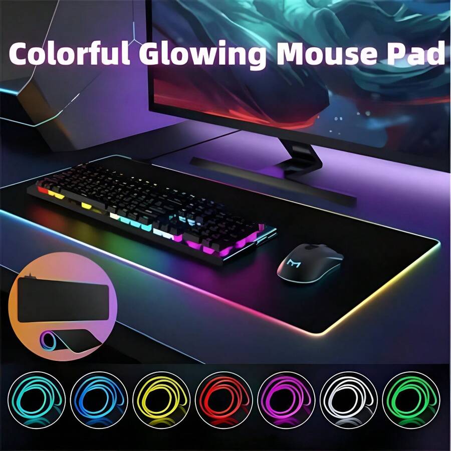RGB LED Gaming Mouse Pad With USB Powered Lighting – Large Extended Desktop Mat With Multiple Color Lighting, Stitched Edges, Non-Slip Rubber Base, And Fine Weave Fabric Surface For Professional Gamers - màu đen - Xem 1