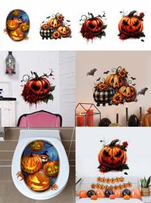 1pc Halloween Novelty Wall Decal, Creepy Pumpkin & Dark Rose Floral Vine Background Wallpaper Sticker, Self-Adhesive Decor For Bedroom, Living Room, Corridor, Entryway, Kitchen, Bathroom, Festive Home Decor Halloween Decor Fall Decor Room Decor Autumn Decor