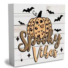 1 PIEZA Adorno decorativo cuadrado de PVC con diseño de calabaza espeluznante y feliz Halloween, decoración aterradora para fiesta, sala de estar, estantería, decoración de Halloween, decoración de calabaza, decoración de murciélago, decoración de bandeja para chimenea