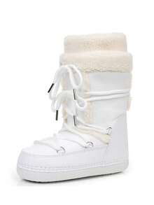 Women's Faux Shearling Boots, Comfortable Fluffy Warm Short Outdoor/Indoor Flat Shoes, Mid-Calf Boots, Thermal Lined Space Boots, Warm Snow Boots