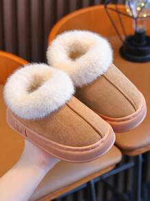 Children's Slip-On Slippers, Simple & Fashionable Indoor Home Fluffy Shoes, Autumn/Winter, Dirt-Resistant, Non-Slip, Thick Sole, Small/Medium/Large, Boys/Girls, Toddlers, Warm Lining Boots For Outdoor Wear