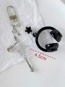 1个男女通用INS风音乐耳机钥匙扣，创意迷你麦克风吉他音符钥匙圈，独特手机挂绳，汽车钥匙链，包包挂饰，吊坠和链条，可爱，音乐节音乐爱好者礼物，汽车装饰吊坠 - 彩色 - 查看 8