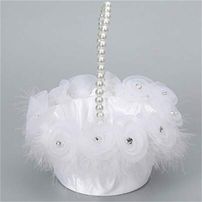 Flower Girl Basket, Elegant Lace Patchwork Lightweight Flower Basket Wedding Supplies