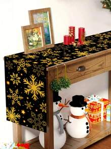 1 件 35 * 180 厘米/13.78 * 70.87 英寸圣诞桌布，黑色和金色雪花图案桌布，节日家居装饰，现代圣诞派对装饰面料，适合圣诞晚餐、餐厅、客厅节日气氛布置，桌面必备圣诞装饰
