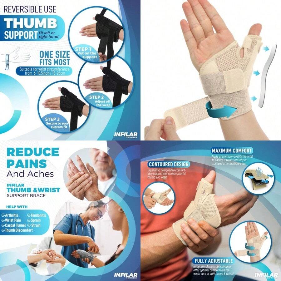 Thumb Splint Brace For Men And Women Thumb Spica Support For Tendonitis CMC Joint Repetitive Injuries Thumb Pain Relief Thumb Brace For Right And Left Hand Universal Size Beige - 1PC (Màu be) - Xem 1