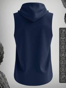 Men's Graphic Print Lightweight Breathable Hooded Sports Jacket, Suitable For Camping, Training, Outdoor Running - Navy Blue - View 2