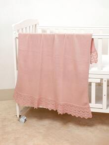 1pc Infant Knitted Solid Color Blanket With Delicate Lace Border, Kids Cozy Blanket, Suitable For All Seasons - Pink - View 5