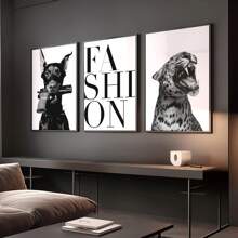 3pcs Frameless Canvas Posters, Modern Art Featuring Hounds And Leopards, Stylish Art Print For Wall Decor, Bedroom Living Room Kitchen Hallway Decoration, Contemporary Fashion Home Gift Idea, 2D Flat, Perfect For Room Decor