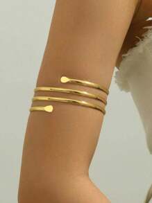 1 Pc Gold Smooth Spiral Arm Cuff, 4 Layers, Simple & Fashionable, Personalized Design, Suitable For Party, Evening Gala, Gift, Daily Wear