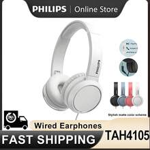 PHILIPS 飞利浦有线 3.5 毫米耳机，带双高清麦克风，HiFi 立体声，可折叠轻便耳机，重低音，适合家庭、办公室、移动、电脑、游戏、运动、学生、成人和儿童 - TAH4105（颜色：粉色、蓝色、黑色、白色），非常适合在线课程、教育、学习