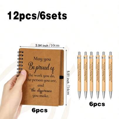 Bộ quà tặng tri ân nhân viên 2 món/bộ, 6 bộ/12 món, 10 bộ/20 món - Bao gồm bút bi tre tạo động lực và sổ xoắn ốc, sổ ghi chép tri ân sổ xoắn ốc mini truyền cảm hứng Quà tặng cảm ơn bán buôn cho tình nguyện viên, giáo viên, y tá, xây dựng nhóm, sinh nhật, nghỉ hưu, ngày lễ văn phòng (20 món/12 món/2 món)