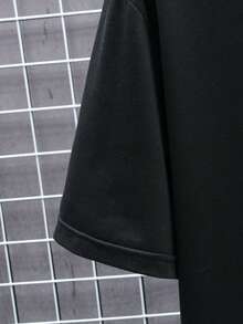 Men's Casual Street Slogan Print Short Sleeve Black T-Shirt, Summer - Black - View 5