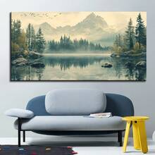 Framed Canvas Poster, Snow Mountain Forest Lake Scenery Painting, Waterproof Odorless Canvas, Birthday Gift, Bedroom, Office, Living Room, Wall Decoration, Home And Dormitory Decoration Art Wall Pictureroom Decor Home Decor Bathroom Decor Posters Bedroom Decor Wall Decor Living Room Decor Office Decor Room Decor Aesthetic Pictures Wall Decor Living Room Kitchen Decor Home Decor Bedroom Apartment Decor - 綠色 - 查看 3