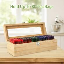1pc Bamboo Tea Bag Organizer With Transparent Glass Lid - Multi-Compartment Storage Box For Tea, Coffee, And Desk Supplies, Natural Wood Finish, Colorful Tea Bag Display, Perfect For Kitchen Or Office Organization, Tea Storage, Shelf Baskets Back To School