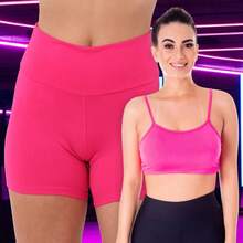 KIT Set TOP THIN STRAP Bra + BASIC LEGGING SHORTS Women's Gym Running 1075