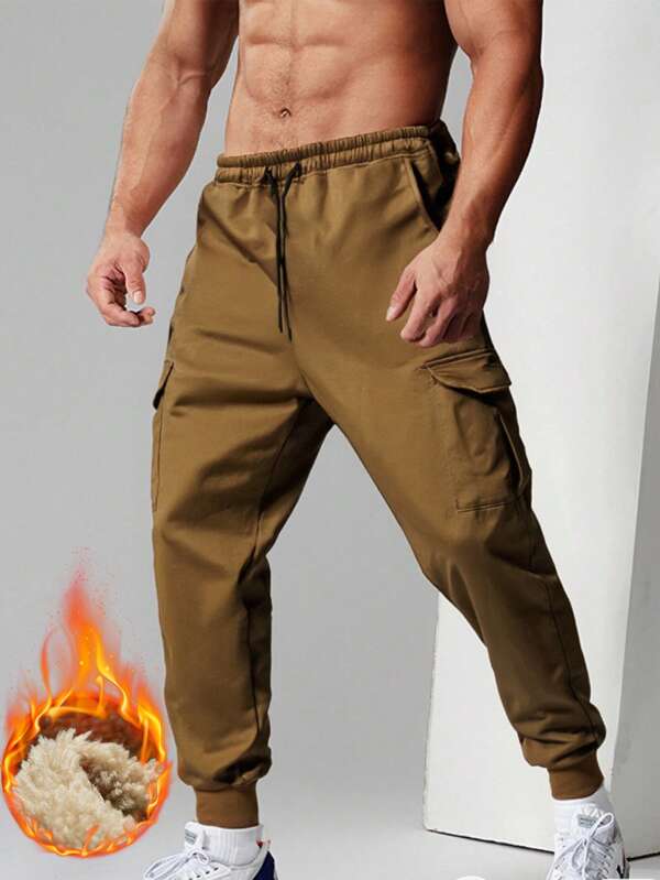 1 stuk thermisch gevoerde multi-pocket outdoor casual broek voor heren, warm voor herfst/winter