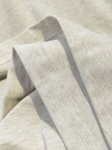 100% Cotton Women's T-Shirt, Short Sleeves, New For Summer 2025, Cute Panda Illustration, Simple And Stylish, Panda Eating Bamboo On White Background, Casual, Crew Neck - 淺灰色 - 查看 5