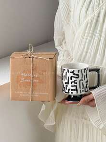 1 pieza Taza geométrica en blanco y negro, copa, taza de leche, taza de café