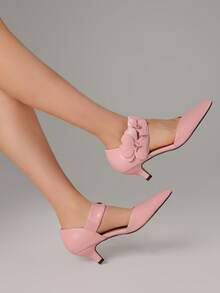 Women's Low Heel Dressy Shoes Elegant Kitten Heels Pointed Toe Floral Heels Comfy Slip On Ankle Strap Party Pumps With Flower  - 粉色 - 查看 5