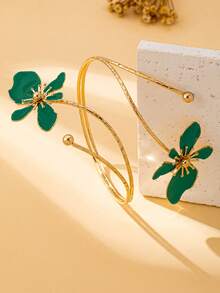 花朵简约袖口可调节时尚绿色臂环 - 綠色花朵臂手鐲 - 查看 3