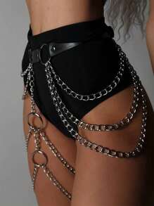1pc Women's Sexy Dark-Colored Multi-Layer Chain Leg Garter, Asymmetrical Waist Belt, Suitable For Halloween Party Or Daily Outfit Matching