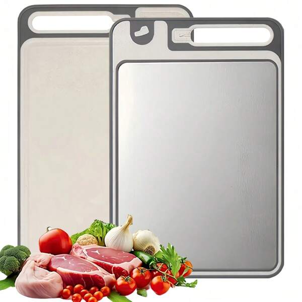 1 Pezzo Tagliere multiuso reversibile in acciaio inossidabile con affilacoltelli, grande tagliere per carne, adatto per la cucina, design ergonomico, facile da pulire, accessorio essenziale per la cucina | Tagliere reversibile | Materiale in PP