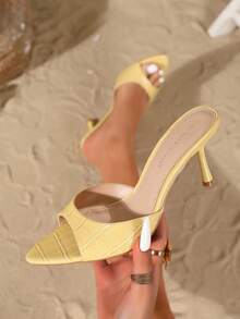 On feet& in love 女士时尚系带露趾高跟凉鞋，适合夏季搭配连衣裙 - 黃色 - 查看 3