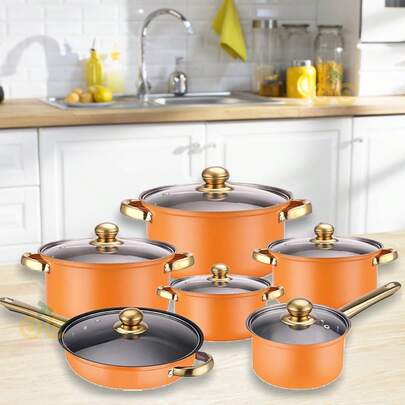 Set de Cocina de Acero Inoxidable de 12 Piezas, Set de Cocina de Acero Inoxidable, Set de Cocina Multiusos, Set de Cocina Completamente Envuelto con Tapa de Vidrio con Mango Térmico, Apto para Lavavajillas, Diseñado Ergonómicamente