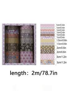 12 卷/盒，复古风景和纸胶带，创意花卉山鹤印花设计贴纸卷，剪贴簿和礼品包装装饰 DIY 遮蔽胶带 返校 - 彩色 - 查看 31