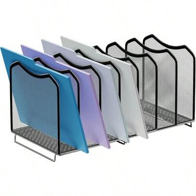 Mesh Desktop File Sorter Organizer 7 Section Bookshelf For Desk Home Office Black